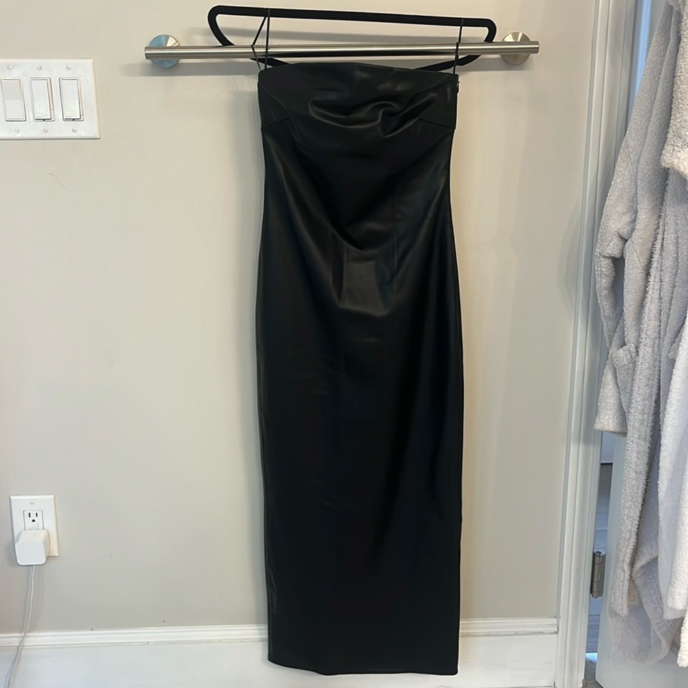 Faux leather fitted dress